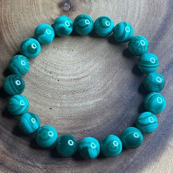 Malachite green circles orbs stretch beaded bracelet 7” crystal healing beads 8m - Picture 2 of 8